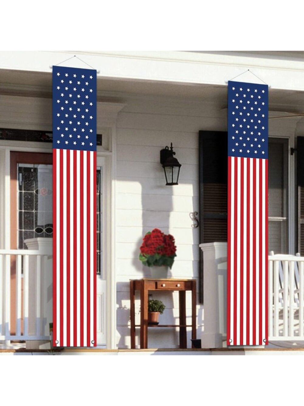 Patriotic 4th of July Outdoor Decorations - American Flag Banners & Porch Sign